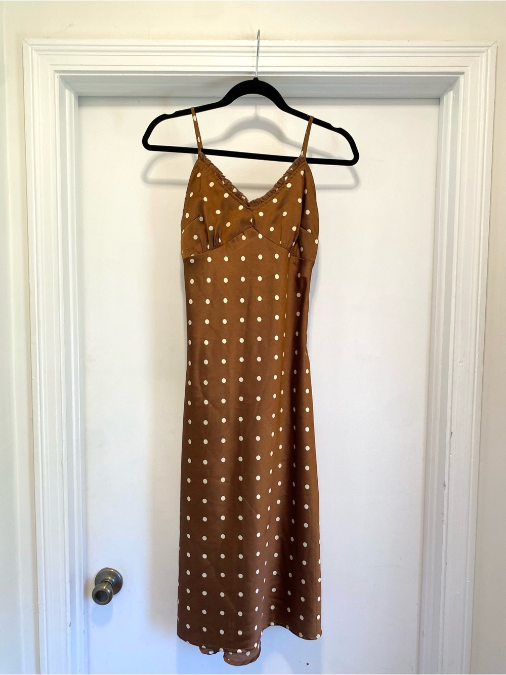 Brown Polka Dot Satin Slip
dress Midi Size Small